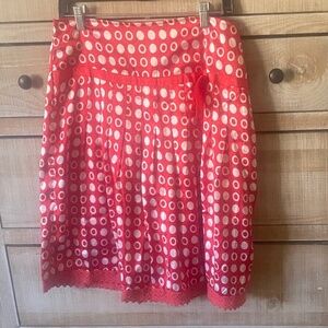 Tusso Silk-like Red and White Flirty Skirt, Size L